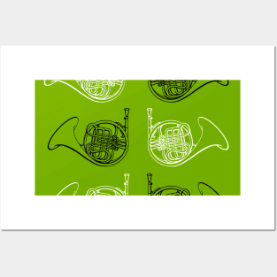 Lime Green French Horn Pattern Posters and Art